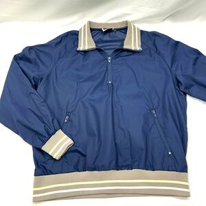 Vintage Navy Blue Pullover Jacket 1980s 1/4 Zip Windbreaker Size L Large